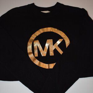 Michael Kors Black Long Sleeve Sweater with Gold MK Logo, Women's Size Small